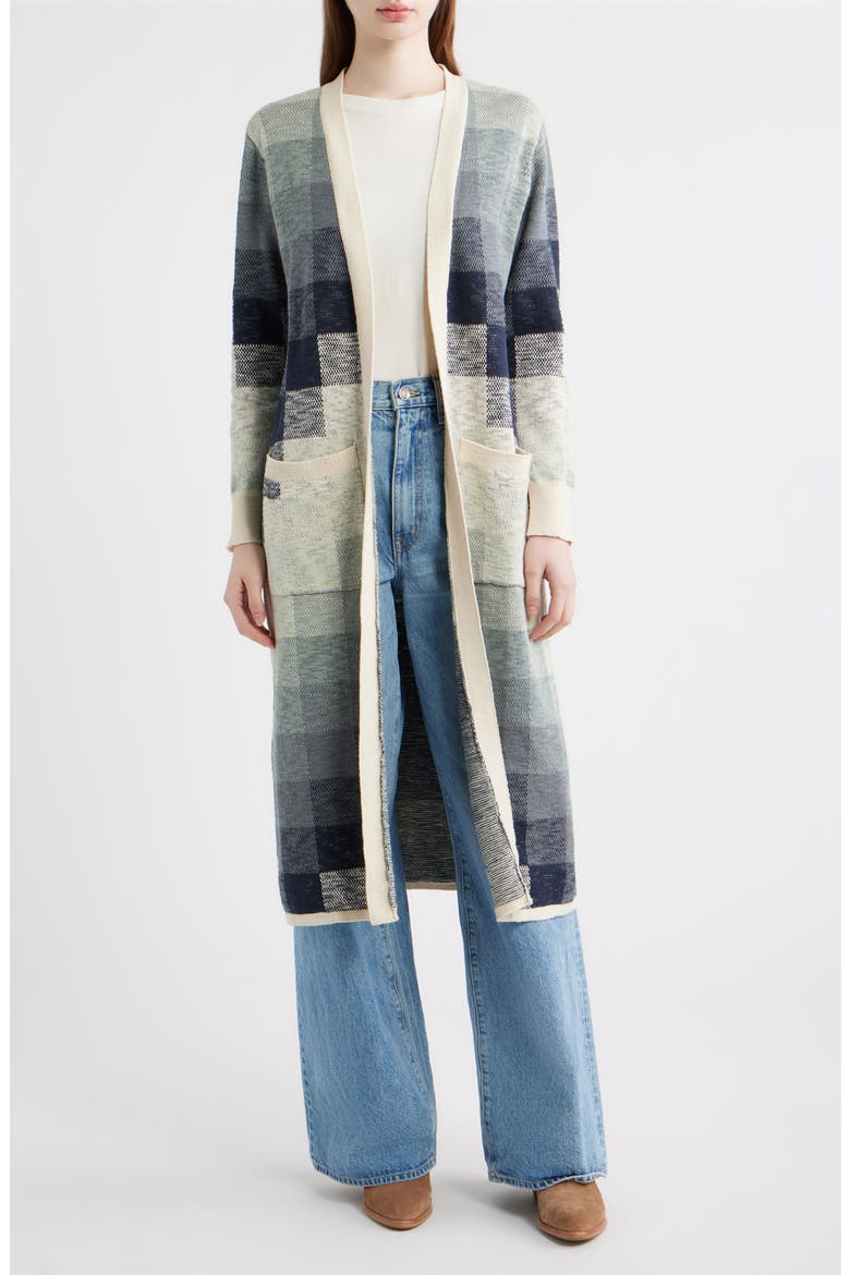 Cotton Duster Cardigan, Main, color, NAVY/ IVORY MULTI