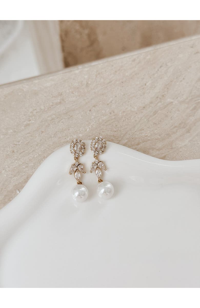 Untamed Petals Palace Pearl and Crystal Drop Earrings, Alternate, color, Gold