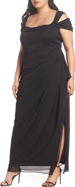 Alex Evenings Cold Shoulder Ruffle Gown