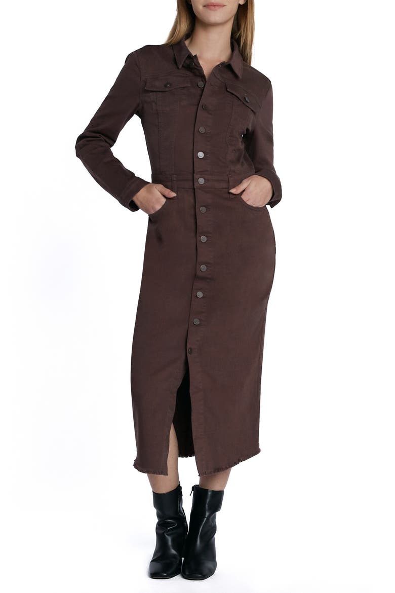 Piece Dyed Denim Dress, Main, color, DARK CHOCOLATE