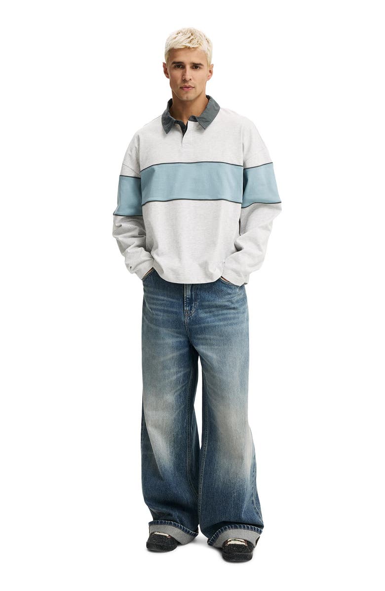 Cotton On Cropped Fit Rugby Polo, Alternate, color, White Marle Blue Panel