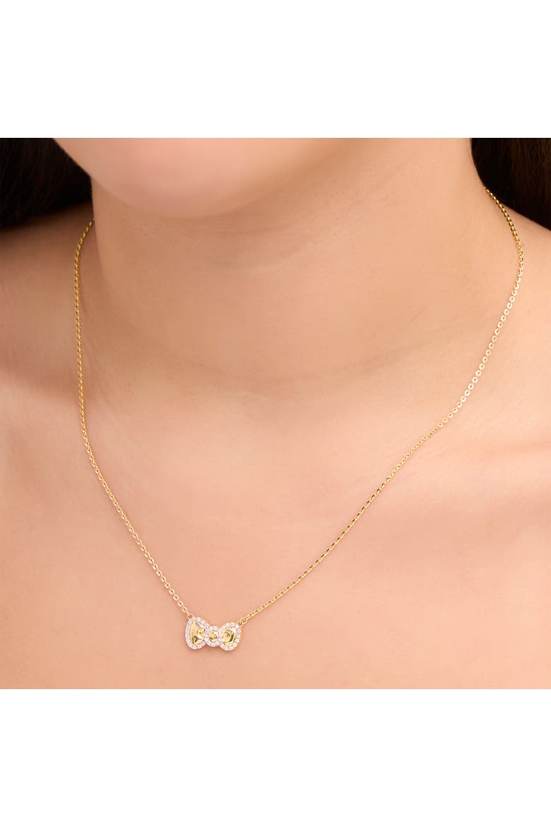 White Sapphire Bow Necklace, 925 PLT 18", Alternate, color, Gold