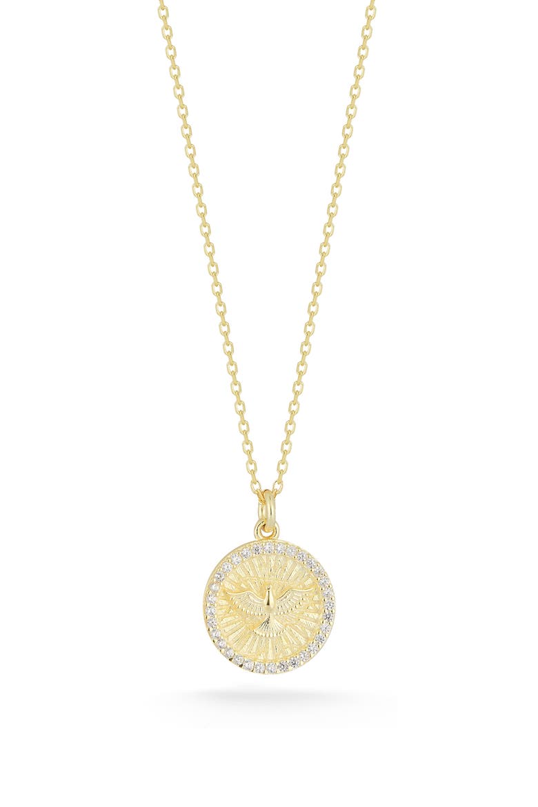 CZ Coin Pendant Necklace, Main, color, GOLD
