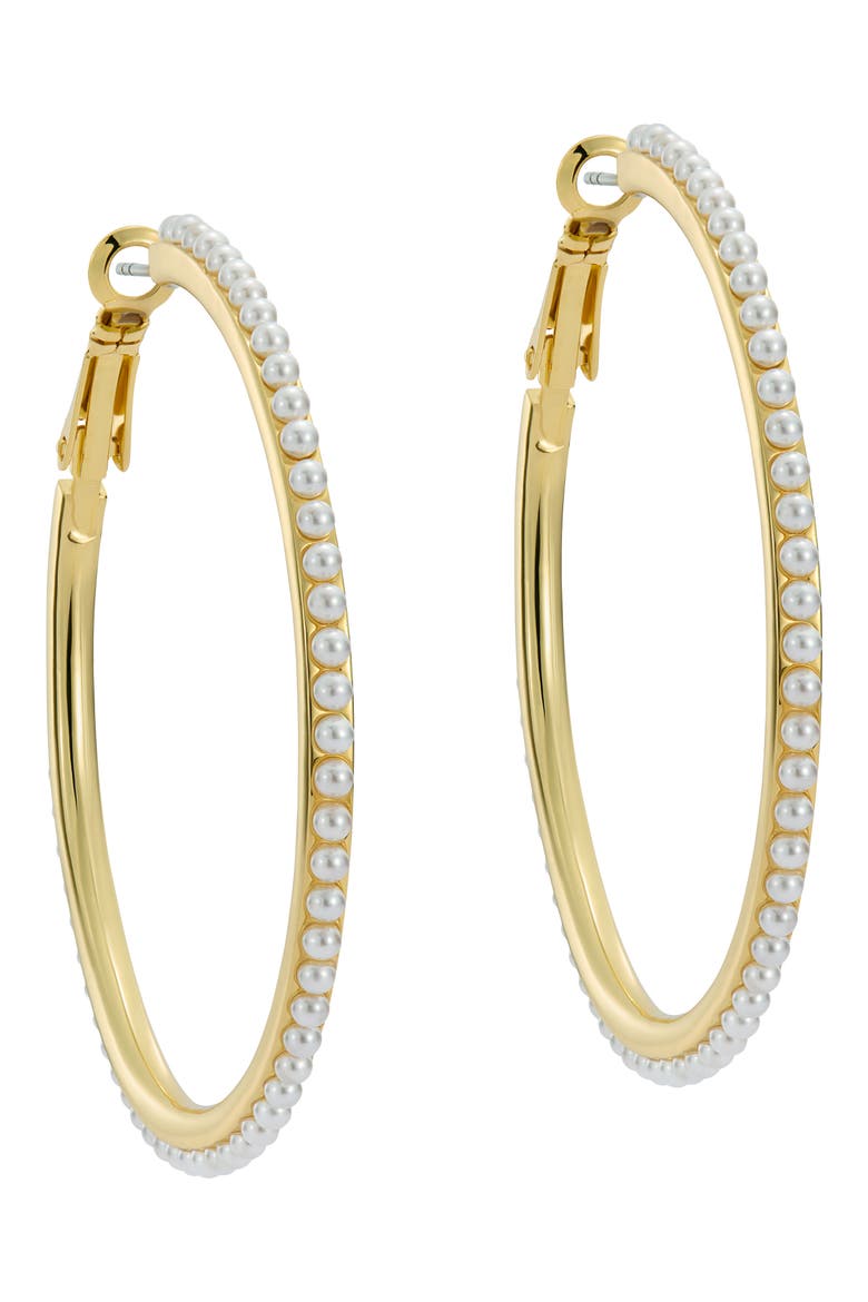 Perla Faux Pearl Hoop Earrings, Main, color, GOLD TONE/ PEARL