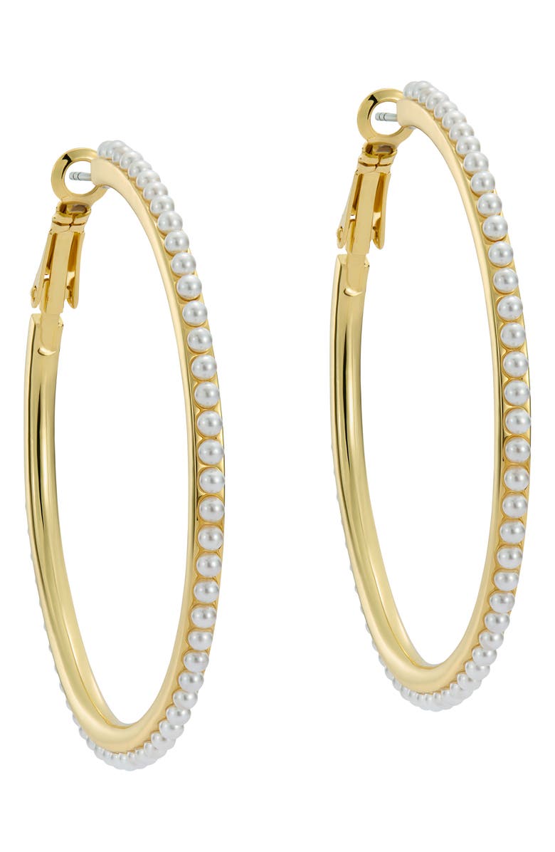 Ted Baker Perla Faux Pearl Hoop Earrings, Main, color, Gold Tone/ Pearl