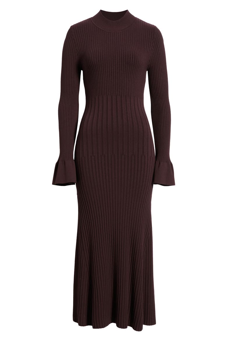 Mock Neck Rib Midi Dress, Alternate, color, BROWN