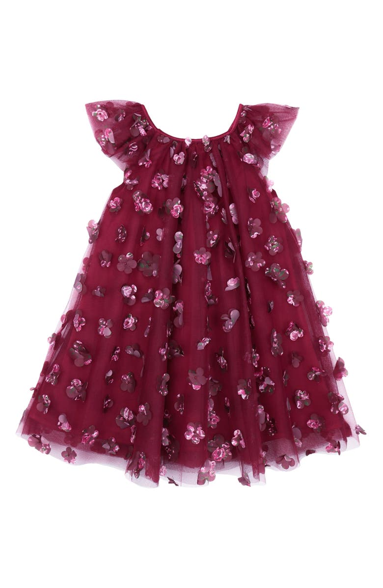 Zunie Kids' 3D Floral Appliqué Float Party Dress, Alternate, color, Burgundy