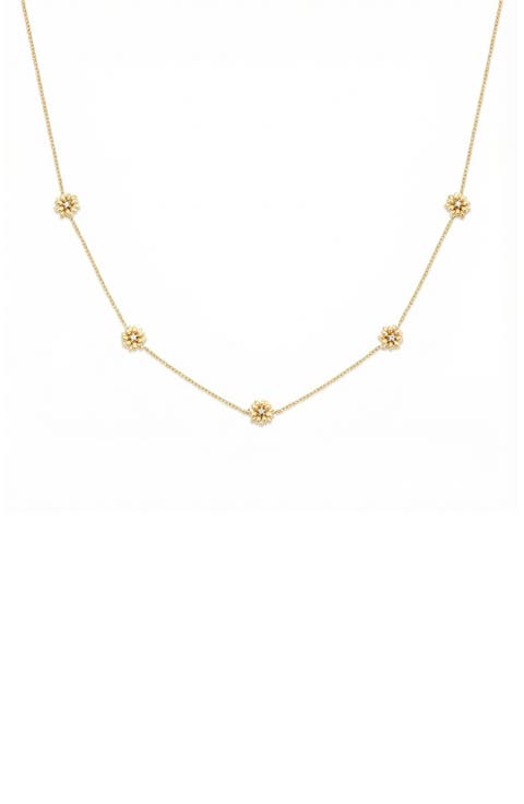 Cubic Zirconia Birthstone Flower Station Necklace