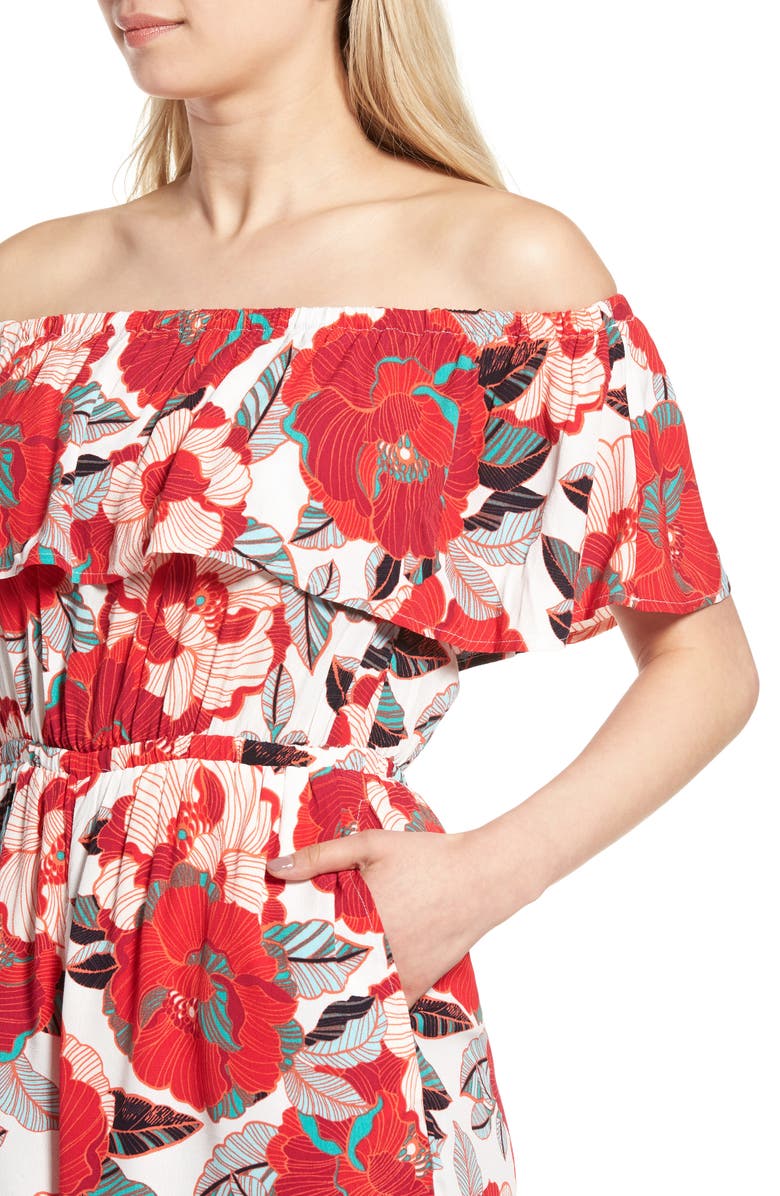 cupcakes and cashmere Cadrian Off the Shoulder Romper, Alternate, color, 