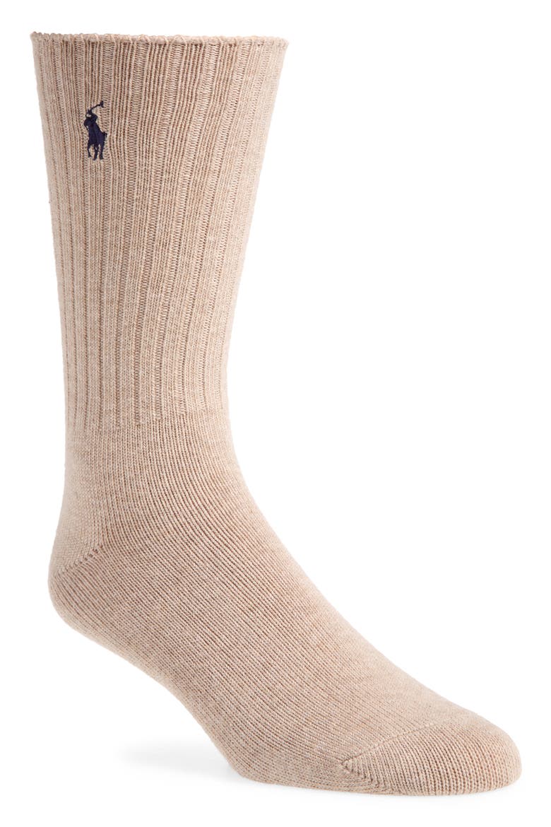 Rib Crew Socks, Main, color, TAUPE HEATHER