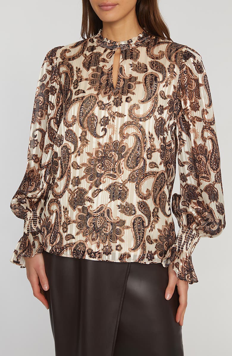 Elie Tahari The Jayla Metallic Ruffle Top, Main, color, 