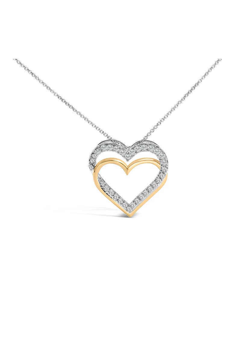 14K Yellow Gold Plated Sterling Silver 1.00 Cttw Diamond Double Heart Pendant Necklace, Main, color, Yellow Gold over Silver