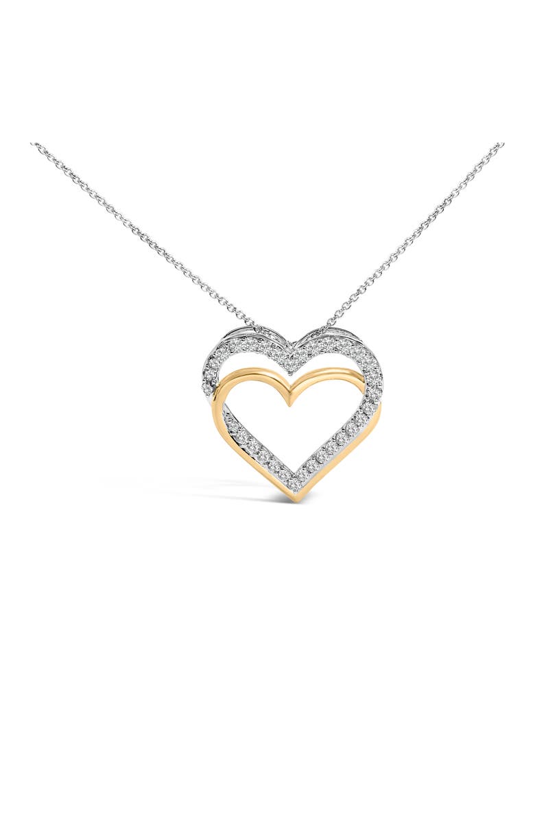 Haus of Brilliance 14K Yellow Gold Plated Sterling Silver 1.00 Cttw Diamond Double Heart Pendant Necklace, Main, color, Yellow Gold Over Silver