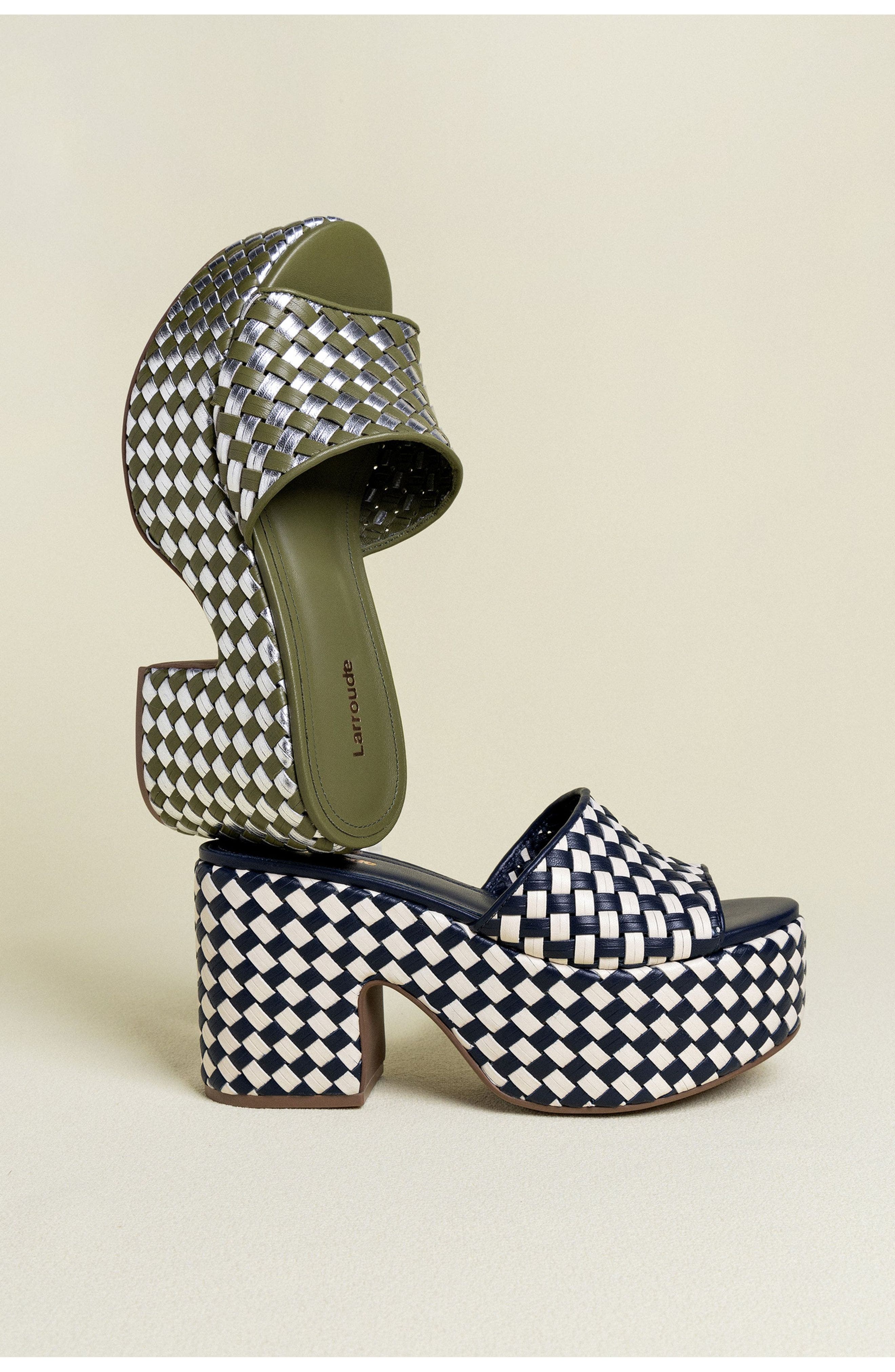 Larroudé Woven Leather Miso Platform Sandal, Alternate, color, 