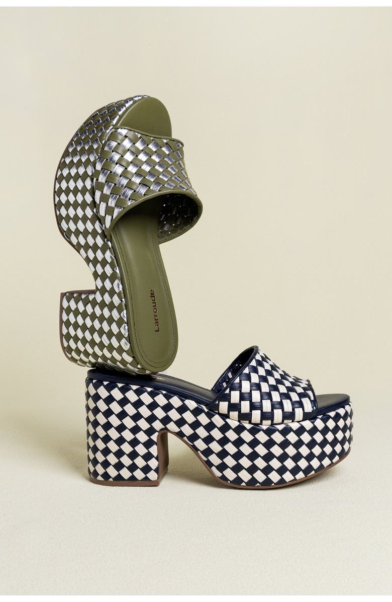 Larroudé Woven Leather Miso Platform Sandal, Alternate, color,