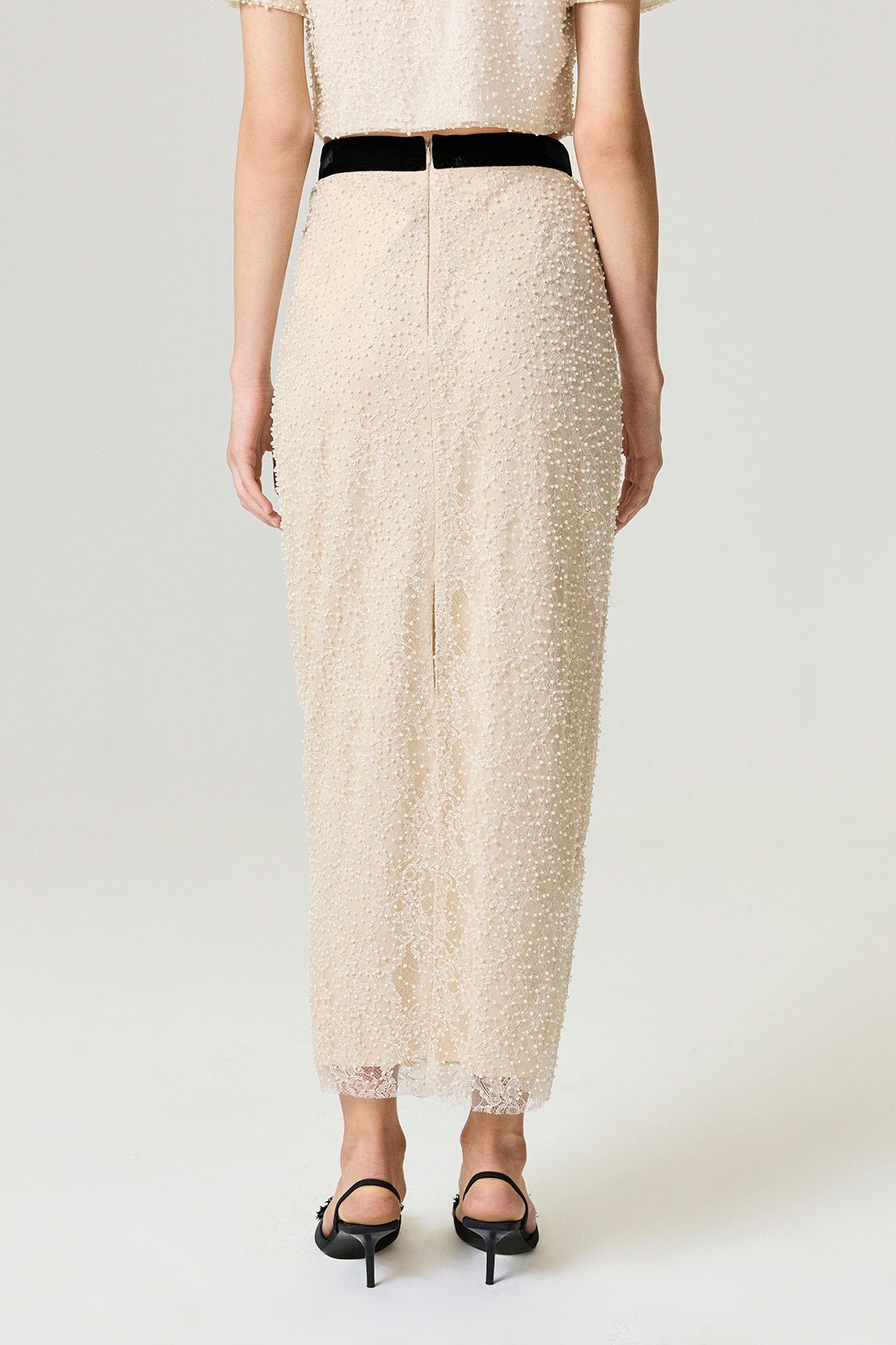Pearl Embellished Pencil Skirt - image 2