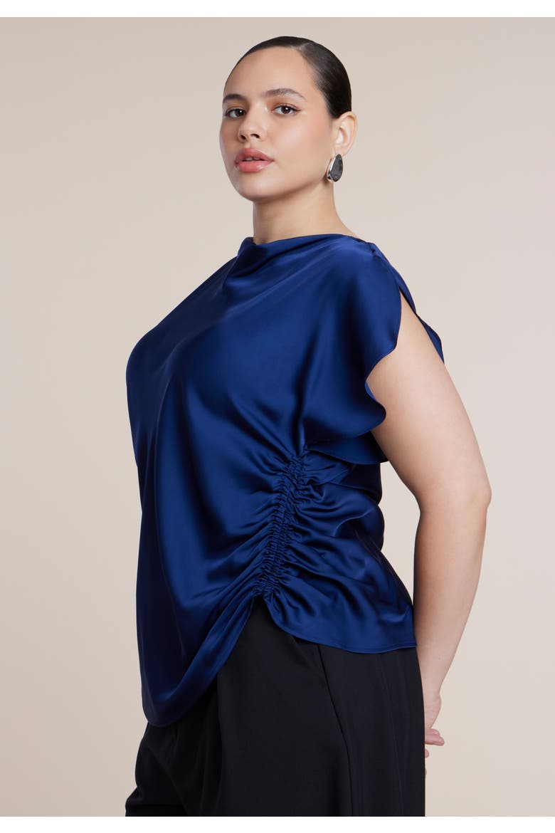 Flutter Sleeve Draped Satin Top, Main, color, INKLING