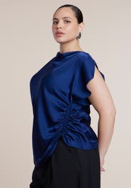 ELOQUII Flutter Sleeve Draped Satin Top
