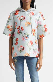 The Aine Floral Short Sleeve Virgin Wool & Silk Faille Hoodie