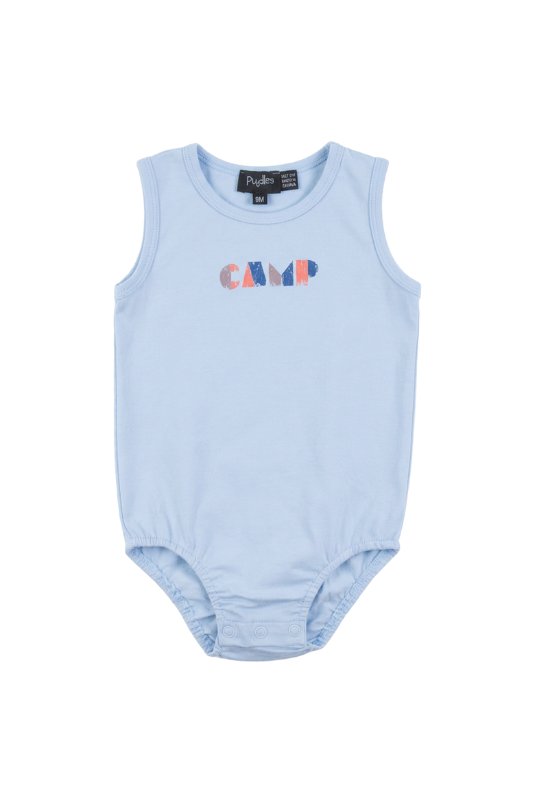 Boy Multi Color Stripe Camp Graphic Sleeveless Romper, Main, color, Blue