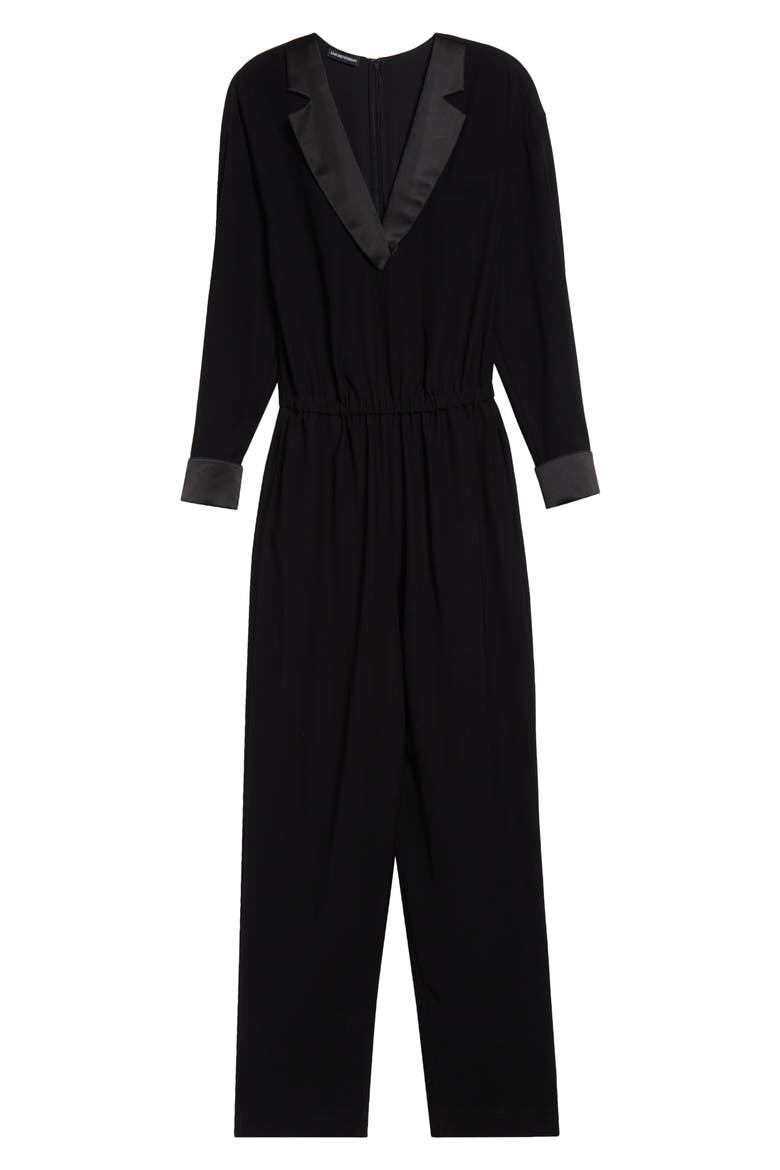 Tuxedo Long Sleeve Jumpsuit, Alternate, color, SOLID BLACK