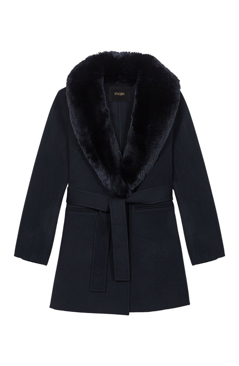 maje Double-faced mid-length coat, Alternate, color, Black