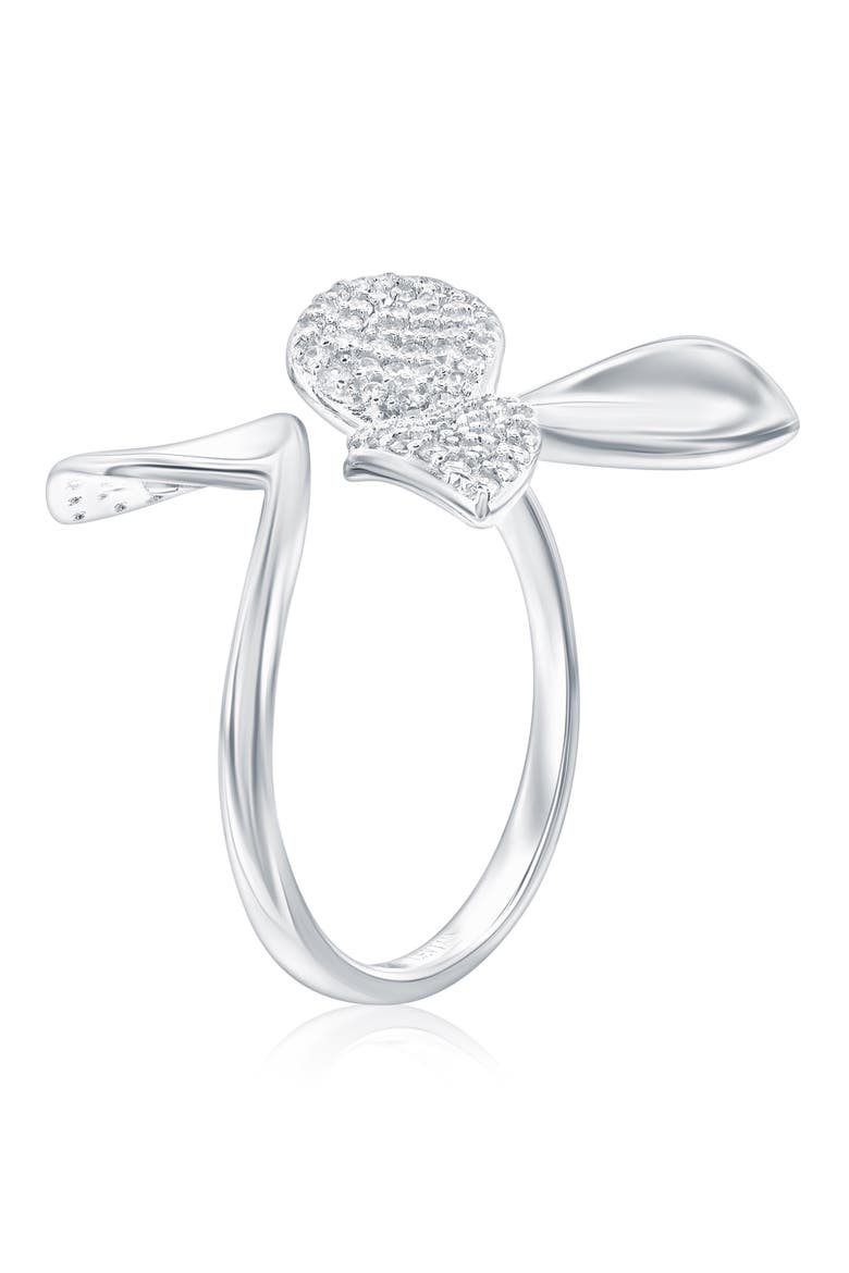 Pavé Cubic Zirconia Abstract Flower Open Band Ring, Alternate, color, WHITE