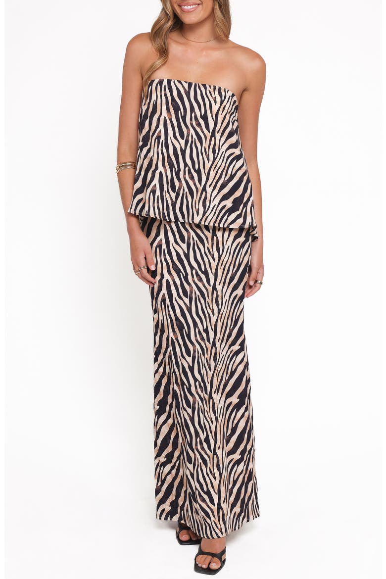 Agnes Zebra Cotton & Linen Strapless Top & Maxi Skirt Set, Main, color, BROWN ZEBRA