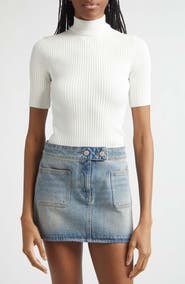Courrèges Embroidered Logo Mock Neck Rib Sweater