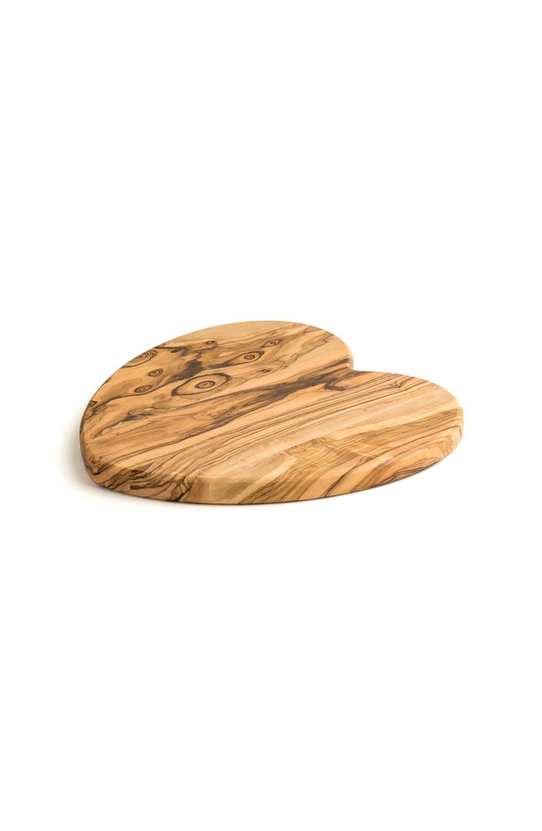 Berard Olivewood Cutting Board, Heart Shape, 8.66 x 8.27 x 0.63", Main, color, Brown