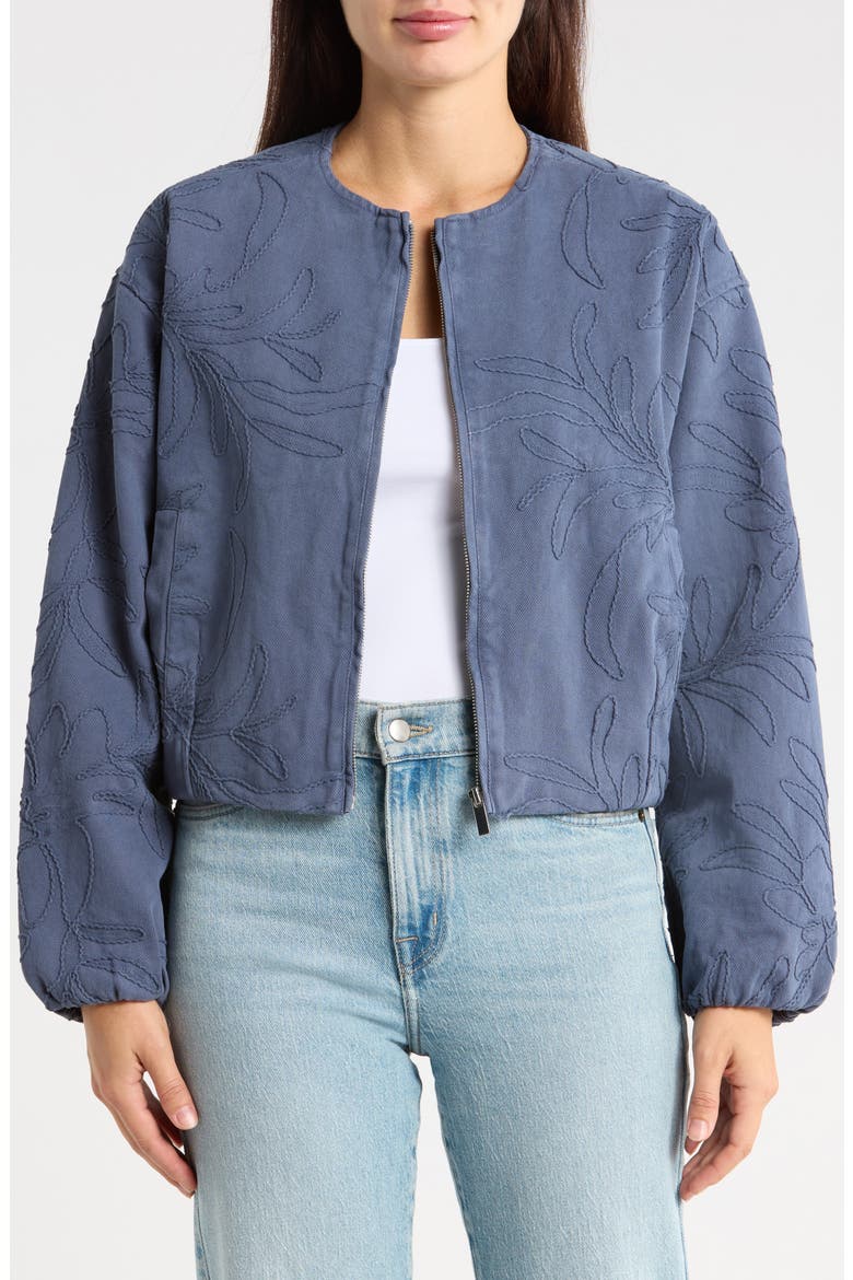 Embroidered Cropped Bomber Jacket, Main, color, SMOKE BLUE