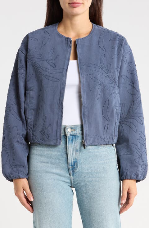 Embroidered Cropped Bomber Jacket