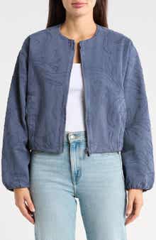 Embroidered Cropped Bomber Jacket