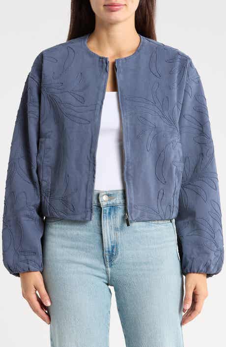 Embroidered Cropped Bomber Jacket