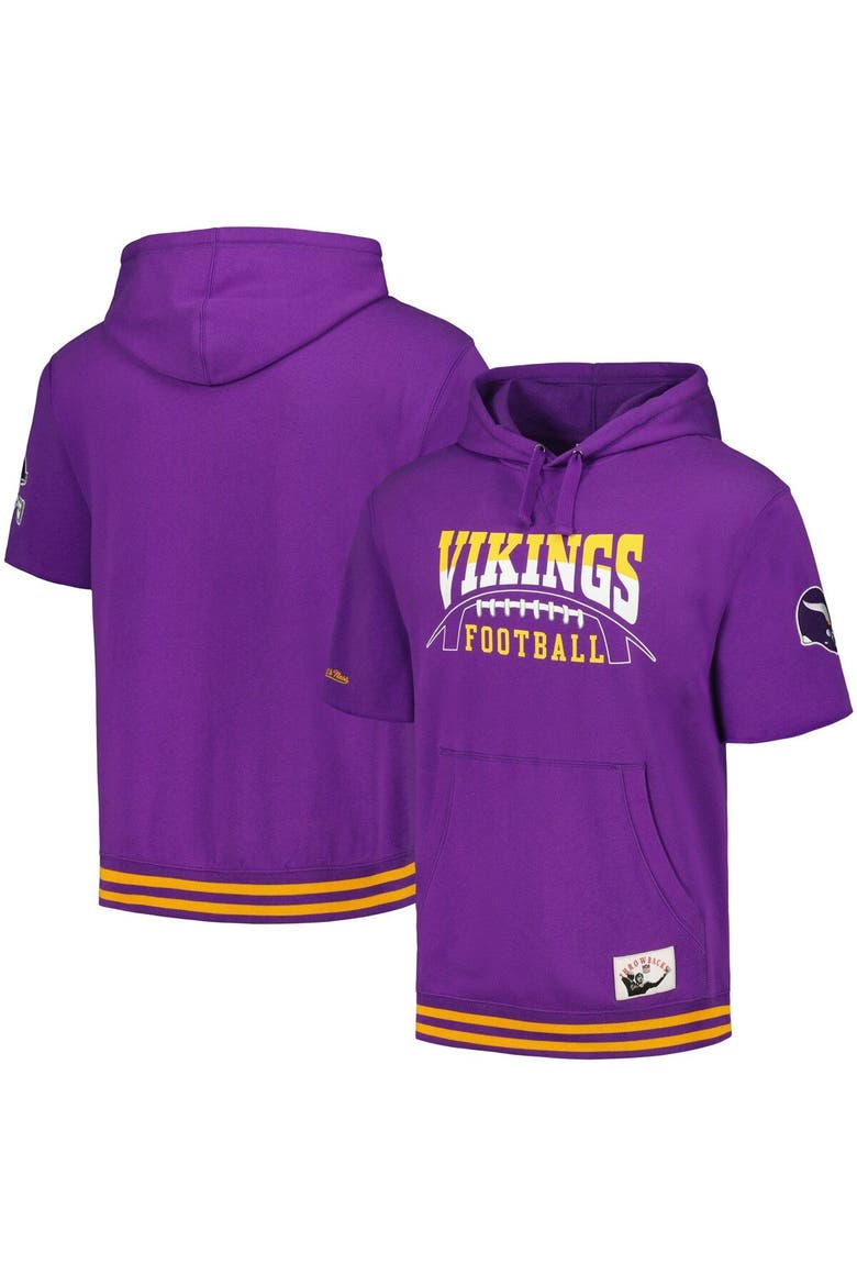 Men's Mitchell & Ness Purple Minnesota Vikings Pre-Game Short Sleeve Pullover Hoodie, Main, color, Purple