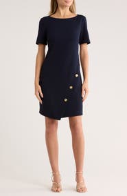 Eliza J Bateau Neck Short Sleeve A-Line Dress