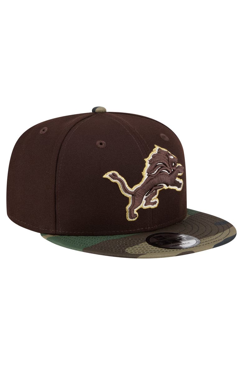 Men's New Era  Dark Brown Detroit Lions Burnt Wood Camo 9FIFTY Snapback Hat, Alternate, color, Dark Brown