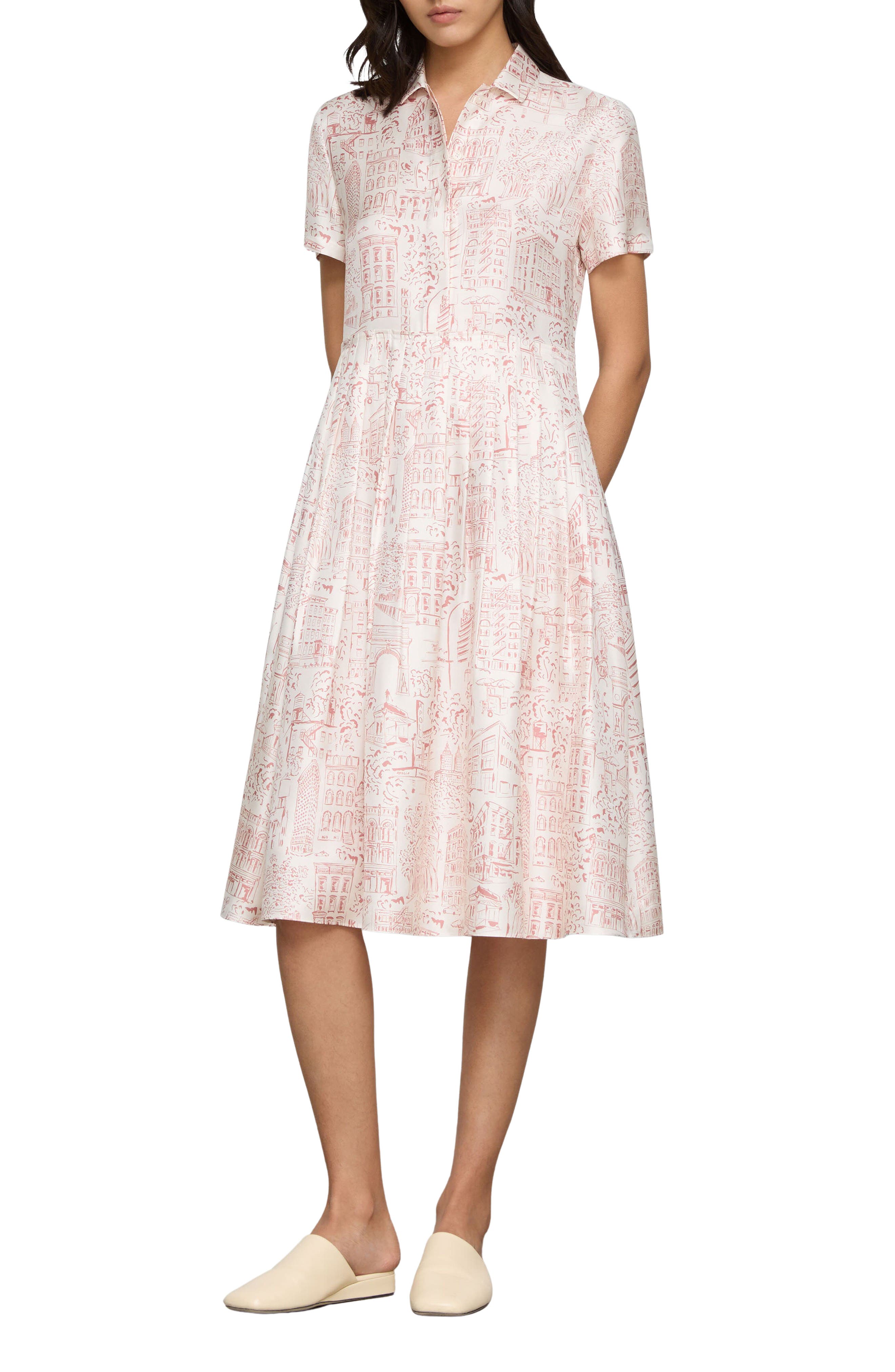 Landmarks Print Silk Twill Shirtdress