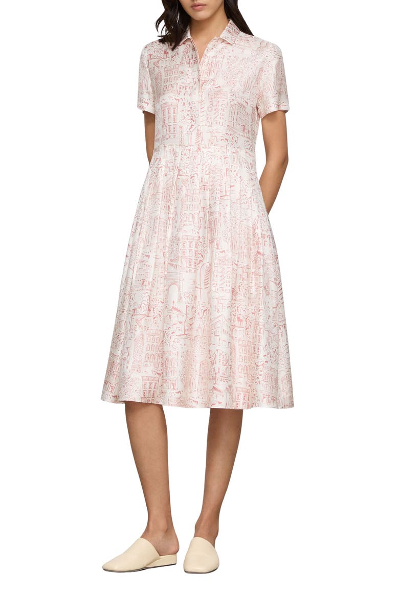 Landmarks Print Silk Twill Shirtdress, Main, color, DAHLIA MULTI