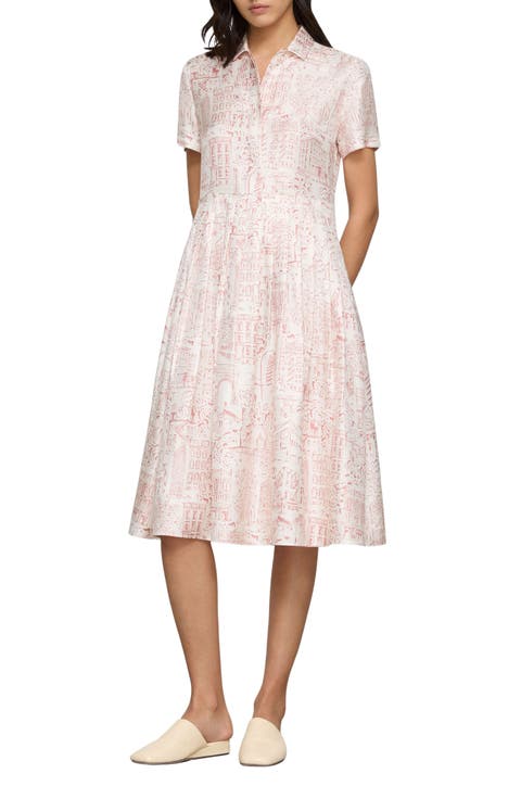 Landmarks Print Silk Twill Shirtdress