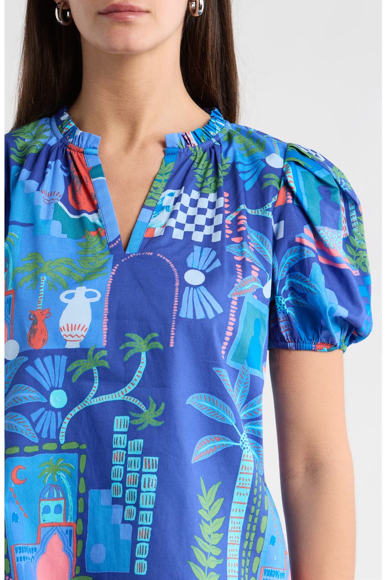 Punta Alta Berisa Split Neck Puff Sleeve Cotton Top, Alternate, color, COBALT-COMBO