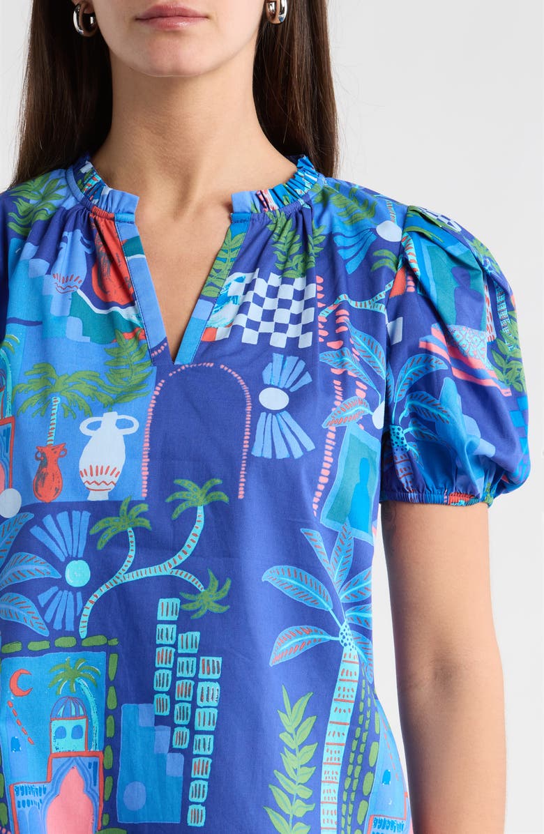 SUGARLIPS Punta Alta Berisa Split Neck Puff Sleeve Cotton Top, Alternate, color, Cobalt-Combo