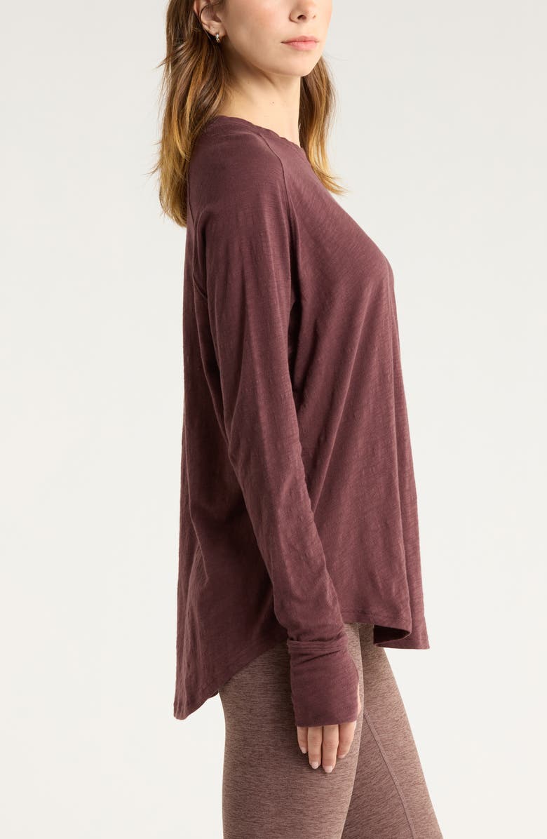Zella Relaxed Washed 2.0 Long Sleeve Slub Tee, Alternate, color, Burgundy Fudge