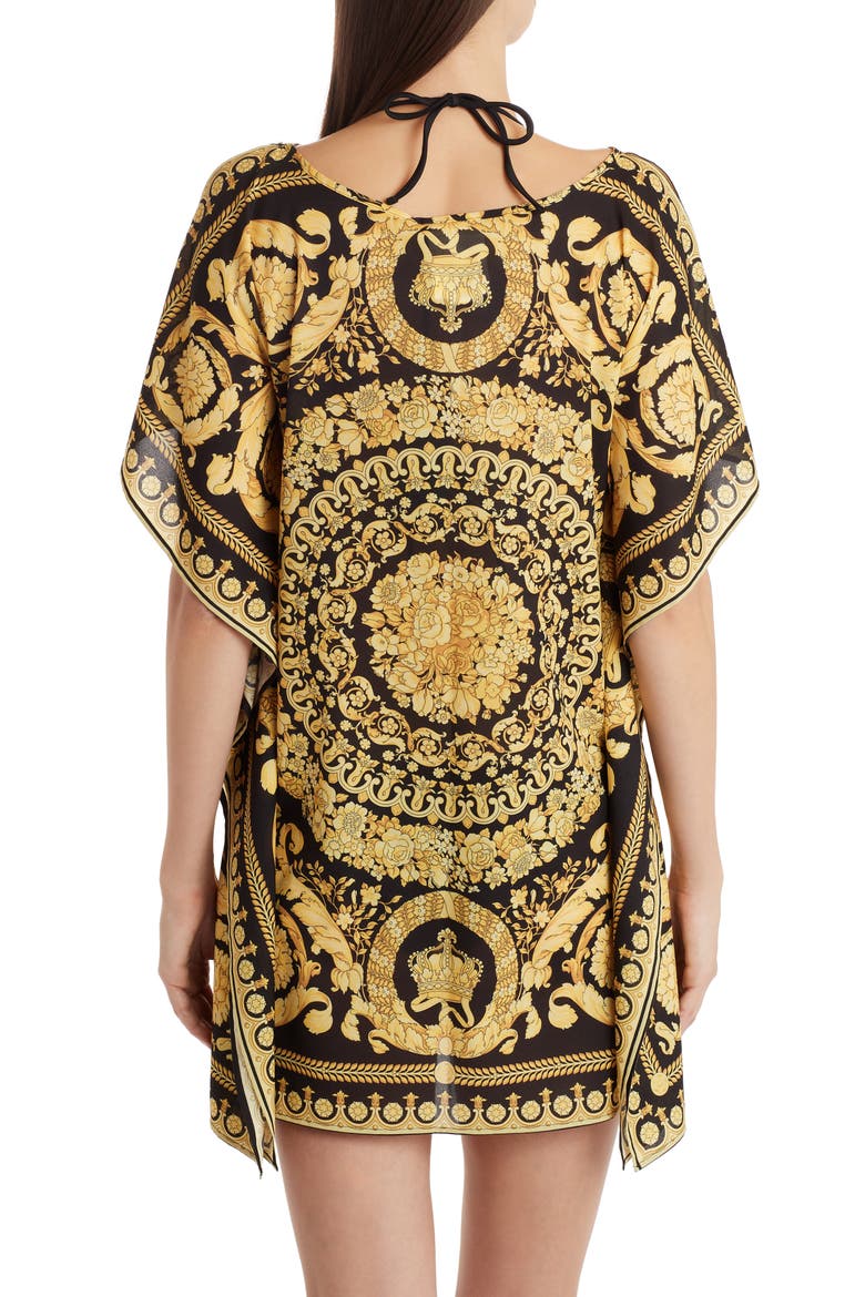 Barocco '91 Print Cold Shoulder Caftan Minidress, Alternate, color, BLACK/ GOLD