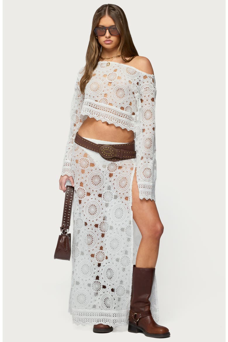 Milana One-Shoulder Sheer Lace Crop Top, Alternate, color, WHITE