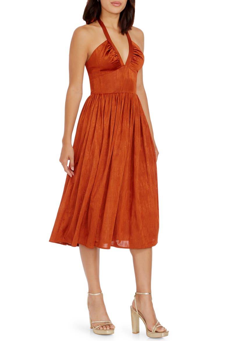 Briar Halter Jacquard Cocktail Dress, Alternate, color, BURNT ORANGE