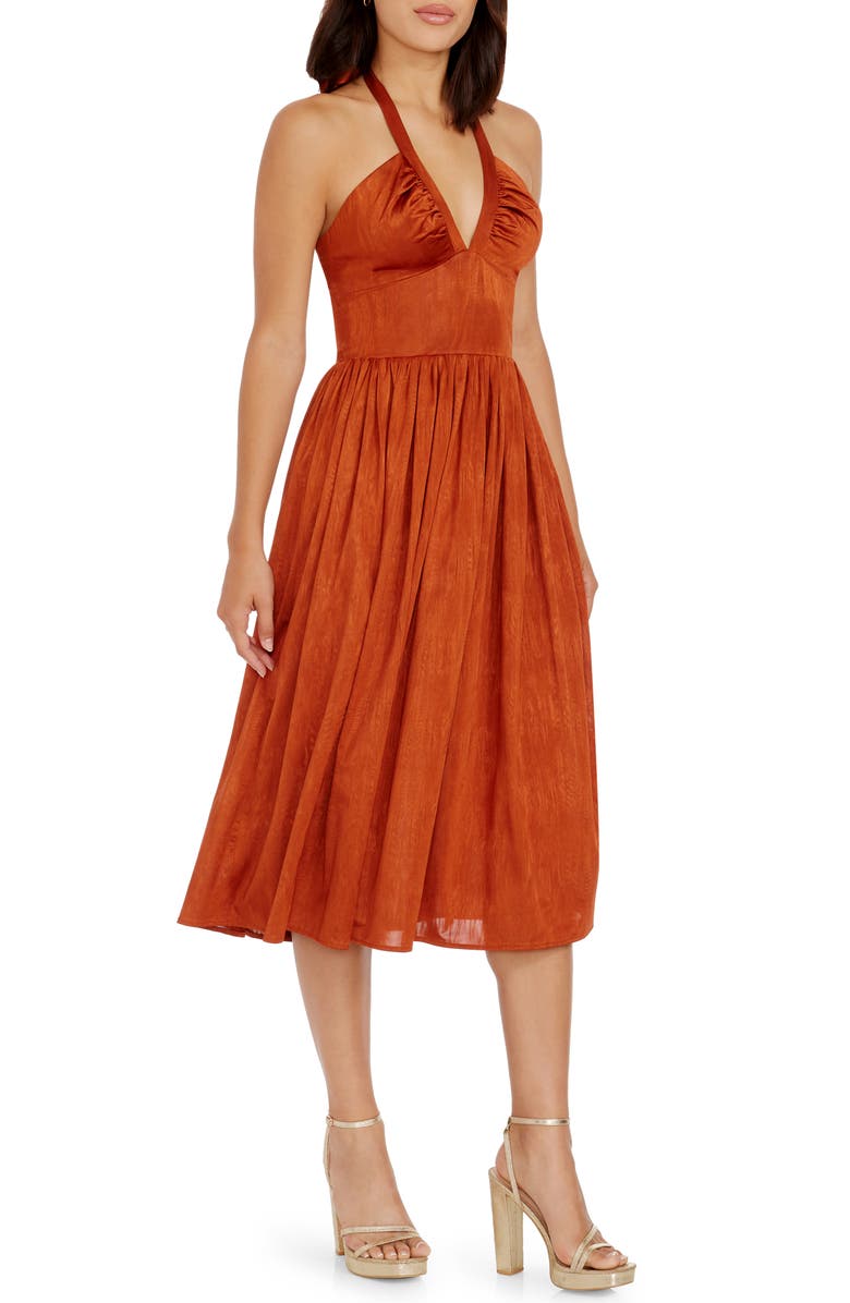 Dress the Population Briar Halter Jacquard Cocktail Dress, Alternate, color, Burnt Orange