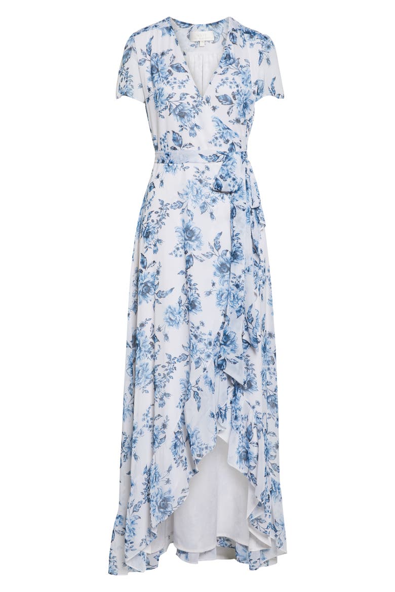 The Natasha Floral Wrap Maxi Dress, Alternate, color, BLUE TOILE FLORAL