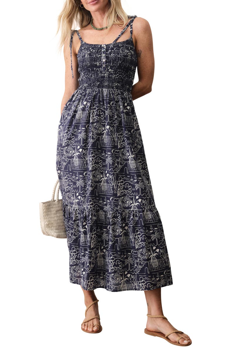 Marine Layer Carmen Tie Strap Smocked Cotton Blend Sundress, Alternate, color, Flores Print