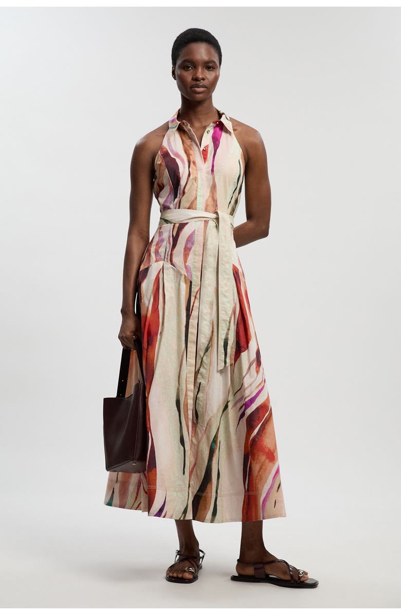 Karen Millen Marble Print Halter Midi Shirt Dress, Main, color, Multi